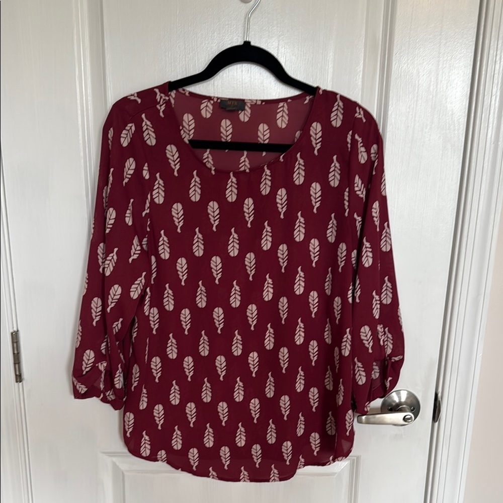 Women's Burgundy Feather Print Top
